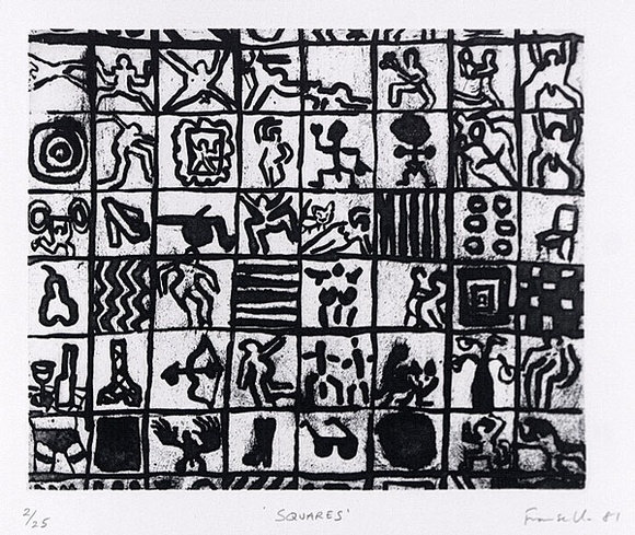 Artist: b'Fransella, Graham.' | Title: b'Squares'. | Date: 1981 | Technique: b'aquatint, printed in black ink, from one plate' | Copyright: b'Courtesy of the artist' Artist: b'Fransella, Graham.' | Title: b'Squares'. | Date: 1981 | Technique: b'aquatint, printed in black ink, from one plate' | Copyright: b'Courtesy of the artist'