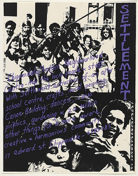 Artist: b'WORSTEAD, Paul' | Title: b'Settlement.' | Date: 1977 | Technique: b'screenprint, printed in colour, from two stencils,' | Copyright: b'This work appears on screen courtesy of the artist' Artist: b'WORSTEAD, Paul' | Title: b'Settlement.' | Date: 1977 | Technique: b'screenprint, printed in colour, from two stencils,' | Copyright: b'This work appears on screen courtesy of the artist'