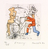 Artist: Fransella, Graham. | Title: Etching. | Date: 1980 | Technique: etching, printed in black ink, from one plate; hand-coloured | Copyright: Courtesy of the artist