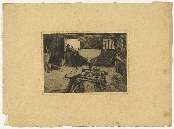 Artist: b'Bell, George..' | Title: b'(Boatbuilders).' | Date: c.1912 | Technique: b'etching, printed in black ink, from one plate' Artist: b'Bell, George..' | Title: b'(Boatbuilders).' | Date: c.1912 | Technique: b'etching, printed in black ink, from one plate'