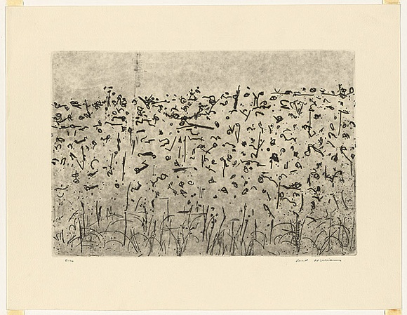 Artist: b'WILLIAMS, Fred' | Title: b'Hillside landscape, Lysterfield' | Date: 1965-66 | Technique: b'etching, flat biting, drypoint and mezzotint rocker, printed in black ink, from one plate' | Copyright: b'\xc2\xa9 Fred Williams Estate' Artist: b'WILLIAMS, Fred' | Title: b'Hillside landscape, Lysterfield' | Date: 1965-66 | Technique: b'etching, flat biting, drypoint and mezzotint rocker, printed in black ink, from one plate' | Copyright: b'\xc2\xa9 Fred Williams Estate'