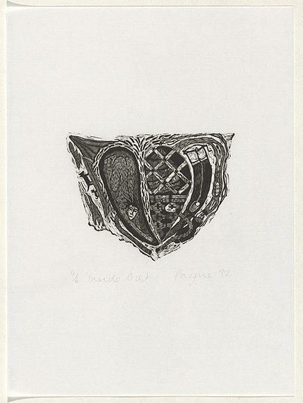 Artist: b'Payne, Patsy.' | Title: b'Inside out' | Date: 1992 | Technique: b'wood-engraving, printed in black ink, from one block' Artist: b'Payne, Patsy.' | Title: b'Inside out' | Date: 1992 | Technique: b'wood-engraving, printed in black ink, from one block'