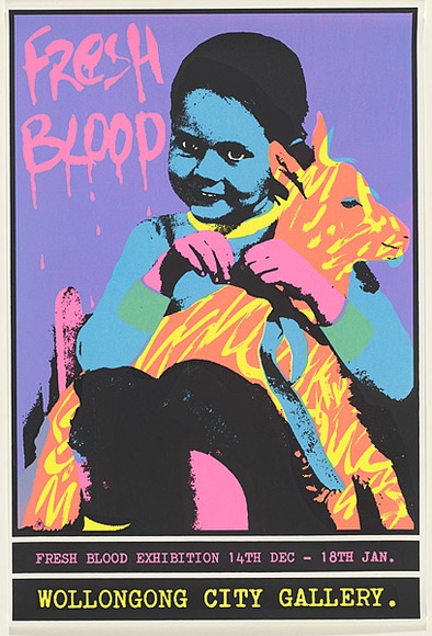 Artist: b'REDBACK GRAPHIX' | Title: b'Fresh blood.' | Date: 1983, before 14 December | Technique: b'screenprint, printed in colour, from four stencils' | Copyright: b'\xc2\xa9 Michael Callaghan' Artist: b'REDBACK GRAPHIX' | Title: b'Fresh blood.' | Date: 1983, before 14 December | Technique: b'screenprint, printed in colour, from four stencils' | Copyright: b'\xc2\xa9 Michael Callaghan'
