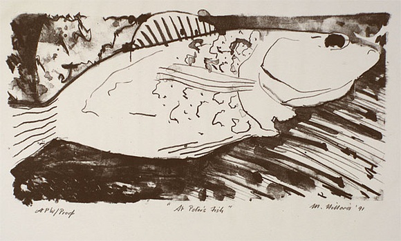 Artist: b'Hillard, Merris.' | Title: bSt. Peter's fish | Date: 1991, August | Technique: b'lithograph, printed in black ink, from one stone' Artist: b'Hillard, Merris.' | Title: bSt. Peter's fish | Date: 1991, August | Technique: b'lithograph, printed in black ink, from one stone'