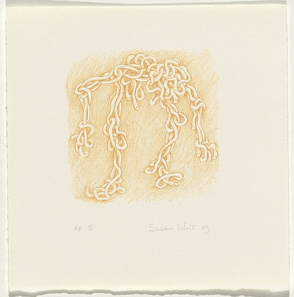 Artist: b'White, Susan Dorothea.' | Title: b'Spaghetti legs' | Date: 1983 | Technique: b'lithograph, printed in brown ink, from one stone' Artist: b'White, Susan Dorothea.' | Title: b'Spaghetti legs' | Date: 1983 | Technique: b'lithograph, printed in brown ink, from one stone'