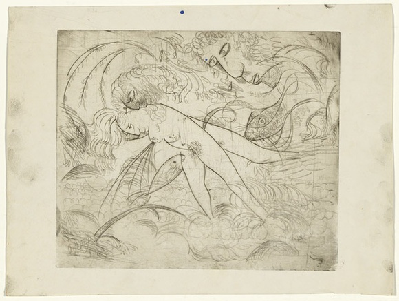 Artist: b'BOYD, Arthur' | Title: b'Fish biting nude.' | Date: (1962-63) | Technique: b'drypoint, printed in black ink, from one plate' | Copyright: b'Reproduced with permission of Bundanon Trust' Artist: b'BOYD, Arthur' | Title: b'Fish biting nude.' | Date: (1962-63) | Technique: b'drypoint, printed in black ink, from one plate' | Copyright: b'Reproduced with permission of Bundanon Trust'