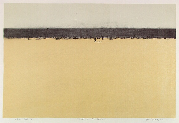 Artist: b'ROUBOS, Leon' | Title: b'People on the beach' | Date: 1984 | Technique: b'lithograph, printed in colour, from three stones' Artist: b'ROUBOS, Leon' | Title: b'People on the beach' | Date: 1984 | Technique: b'lithograph, printed in colour, from three stones'