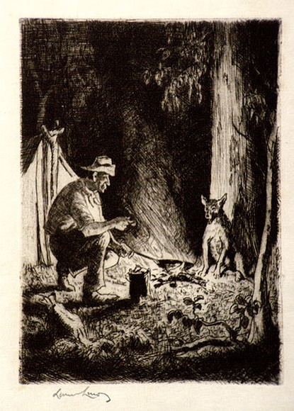 Artist: b'LINDSAY, Lionel' | Title: b'Tucker time' | Date: 1935 | Technique: b'etching, printed in warm black ink, from one copper plate' | Copyright: b'Courtesy of the National Library of Australia' Artist: b'LINDSAY, Lionel' | Title: b'Tucker time' | Date: 1935 | Technique: b'etching, printed in warm black ink, from one copper plate' | Copyright: b'Courtesy of the National Library of Australia'