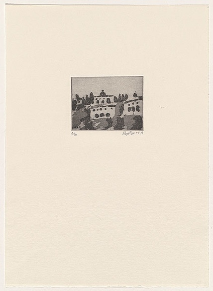 Artist: b'Rees, Lloyd.' | Title: b'Tuscan town' | Date: 1976 | Technique: b'softground-etching, printed in black ink, from one zinc plate' | Copyright: b'\xc2\xa9 Alan and Jancis Rees' Artist: b'Rees, Lloyd.' | Title: b'Tuscan town' | Date: 1976 | Technique: b'softground-etching, printed in black ink, from one zinc plate' | Copyright: b'\xc2\xa9 Alan and Jancis Rees'