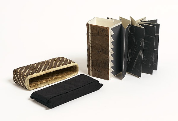 Artist: b'White, Robin.' | Title: b'Walking to Tebuatarawa. 1991' | Date: 1991 | Technique: b'lithograph, embossed text and printed title with coconut bar cover, pesented cloth bag and box woven' Artist: b'White, Robin.' | Title: b'Walking to Tebuatarawa. 1991' | Date: 1991 | Technique: b'lithograph, embossed text and printed title with coconut bar cover, pesented cloth bag and box woven'