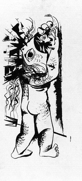 Artist: b'French, Len.' | Title: b'(The ancient mariner devouring a fish).' | Date: (1955) | Technique: b'lithograph, printed in black ink, from one plate' | Copyright: b'\xc2\xa9 Leonard French. Licensed by VISCOPY, Australia' Artist: b'French, Len.' | Title: b'(The ancient mariner devouring a fish).' | Date: (1955) | Technique: b'lithograph, printed in black ink, from one plate' | Copyright: b'\xc2\xa9 Leonard French. Licensed by VISCOPY, Australia'