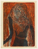 Artist: HANRAHAN, Barbara | Title: Tormented girl | Date: 1962 | Technique: woodcut, printed in colour, from two blocks