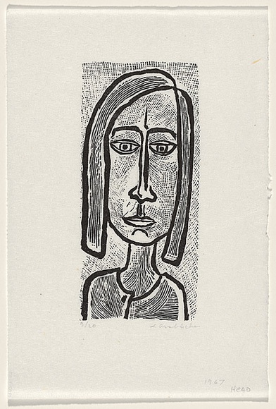 Artist: Groblicka, Lidia. | Title: Head | Date: 1967 | Technique: woodcut, printed in black ink, from one block