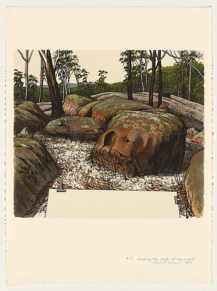 Artist: b'Rose, David.' | Title: b'Drawing the bush at Ourimbah' | Date: 1985 | Technique: b'screenprint, printed in colour, from multiple stencils' Artist: b'Rose, David.' | Title: b'Drawing the bush at Ourimbah' | Date: 1985 | Technique: b'screenprint, printed in colour, from multiple stencils'