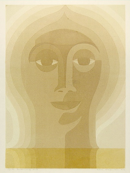 Artist: b'Chapman, Dora.' | Title: b'Dreaming girl.' | Date: 1970 | Technique: b'screenprint, printed in colour, from multiple stencils' | Copyright: b'\xc2\xa9 Dora Chapman, Licensed by VISCOPY, Australia' Artist: b'Chapman, Dora.' | Title: b'Dreaming girl.' | Date: 1970 | Technique: b'screenprint, printed in colour, from multiple stencils' | Copyright: b'\xc2\xa9 Dora Chapman, Licensed by VISCOPY, Australia'