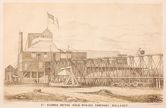 Artist: b'Hamel, Julius.' | Title: b'Illustrations of Ballarat mining.' | Date: 1867 | Technique: b'lithographs, printed in brown ink, each from one stone' Artist: b'Hamel, Julius.' | Title: b'Illustrations of Ballarat mining.' | Date: 1867 | Technique: b'lithographs, printed in brown ink, each from one stone'