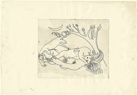 Artist: b'BOYD, Arthur' | Title: b'Ram and figures under a tree.' | Date: (1968-69) | Technique: b'etching, printed in black ink, from one plate' | Copyright: b'Reproduced with permission of Bundanon Trust' Artist: b'BOYD, Arthur' | Title: b'Ram and figures under a tree.' | Date: (1968-69) | Technique: b'etching, printed in black ink, from one plate' | Copyright: b'Reproduced with permission of Bundanon Trust'