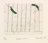 Artist: Fransella, Graham. | Title: 'Zoo-chini'. | Date: 1981 | Technique: etching and foul-biting, printed in black ink, from one plate; hand-coloured | Copyright: Courtesy of the artist