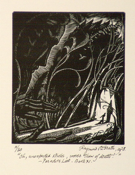 Artist: b'McGrath, Raymond.' | Title: b'Oh unexpected stroke, worse than of death!' | Date: 1928 | Technique: b'wood-engraving, printed in black ink, from one block' Artist: b'McGrath, Raymond.' | Title: b'Oh unexpected stroke, worse than of death!' | Date: 1928 | Technique: b'wood-engraving, printed in black ink, from one block'