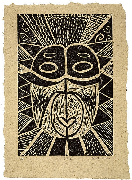 Artist: b'Bruder, Gazellah.' | Title: b'Mask.' | Date: 1994 | Technique: b'woodcut, printed in black ink, from one block' Artist: b'Bruder, Gazellah.' | Title: b'Mask.' | Date: 1994 | Technique: b'woodcut, printed in black ink, from one block'