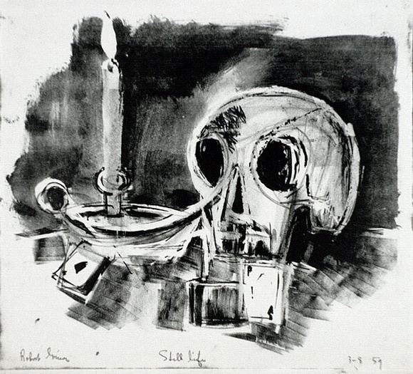 Artist: b'Grieve, Robert.' | Title: b'Still life' | Date: 1959 | Technique: b'lithograph, printed in black ink, from one hard-grained aluminium plate' Artist: b'Grieve, Robert.' | Title: b'Still life' | Date: 1959 | Technique: b'lithograph, printed in black ink, from one hard-grained aluminium plate'