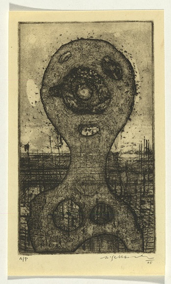 Artist: b'SELLBACH, Udo' | Title: b'(Head, target and landscape)' | Date: 1965 | Technique: b'etching printed in black ink, from one plate' Artist: b'SELLBACH, Udo' | Title: b'(Head, target and landscape)' | Date: 1965 | Technique: b'etching printed in black ink, from one plate'