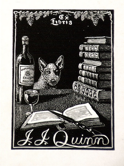 Artist: b'LINDSAY, Lionel' | Title: b'Book plate: J.J. Quinn' | Date: 1940 | Technique: b'wood-engraving, printed in black ink, from one block' | Copyright: b'Courtesy of the National Library of Australia' Artist: b'LINDSAY, Lionel' | Title: b'Book plate: J.J. Quinn' | Date: 1940 | Technique: b'wood-engraving, printed in black ink, from one block' | Copyright: b'Courtesy of the National Library of Australia'