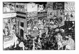 Artist: b'McBurnie, Ron.' | Title: b'The artist and his 2 dogs visit the Hypermarket' | Date: 1989 | Technique: b'etching, and aquatint, printed in black ink, from one zinc plate' | Copyright: b'\xc2\xa9 Ron McBurnie'