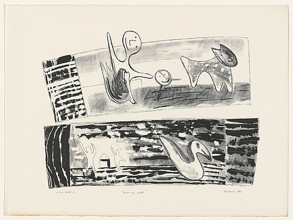 Artist: b'Gurvich, Rafael.' | Title: b'Morning walk' | Date: 1982 | Technique: b'lithograph, printed in black ink, from one stone' | Copyright: b'\xc2\xa9 Rafael Gurvich' Artist: b'Gurvich, Rafael.' | Title: b'Morning walk' | Date: 1982 | Technique: b'lithograph, printed in black ink, from one stone' | Copyright: b'\xc2\xa9 Rafael Gurvich'