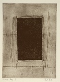 Artist: Partos, Paul. | Title: not titled [dark vertical rectangle with thin lines surrounding] | Date: c.1988 | Technique: etching, printed in black ink with plate-tone, from one plate