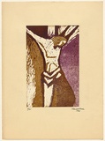 Artist: de Kesler, Thomas. | Title: not titled [Christ on the cross] | Date: about 1955 | Technique: linocut, printed in colour, from multiple blocks