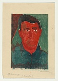 Artist: Groblicka, Lidia. | Title: Model [portrait of a man]. | Date: 1954-55 | Technique: woodcut, printed in colour, from multiple blocks