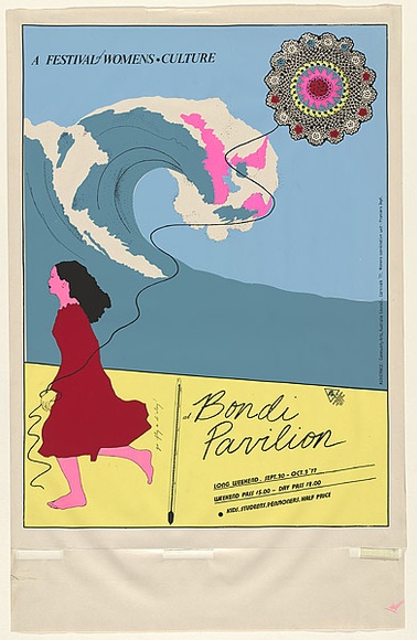 Artist: b'EARTHWORKS POSTER COLLECTIVE' | Title: bA festival of women's culture, Bondi Pavilion | Date: 1977 | Technique: b'screenprint, printed in colour, from six stencils' Artist: b'EARTHWORKS POSTER COLLECTIVE' | Title: bA festival of women's culture, Bondi Pavilion | Date: 1977 | Technique: b'screenprint, printed in colour, from six stencils'