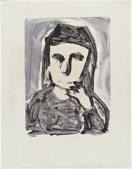 Artist: b'MADDOCK, Bea' | Title: b'Self portrait' | Date: August 1967 | Technique: b'monotype, printed in grey and black ink, from one plate' Artist: b'MADDOCK, Bea' | Title: b'Self portrait' | Date: August 1967 | Technique: b'monotype, printed in grey and black ink, from one plate'