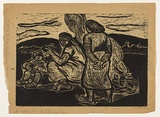 Artist: Groblicka, Lidia | Title: Sketch for the Autumn series: Potato eaters | Date: 1956-57 | Technique: woodcut, printed in black ink, from one block