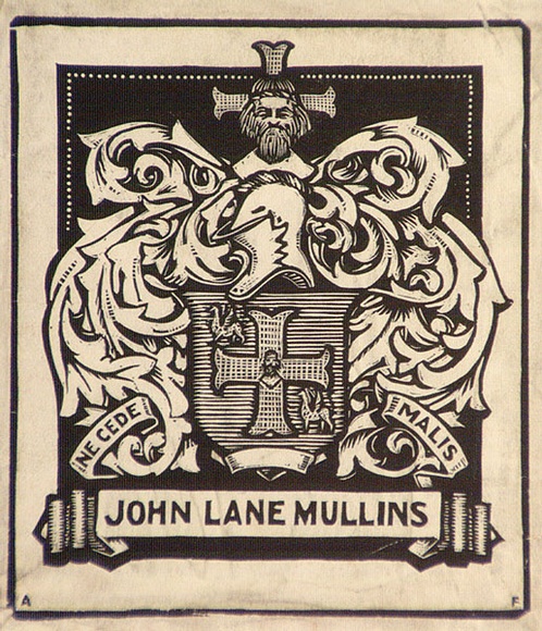 Artist: b'FEINT, Adrian' | Title: b'Bookplate: John Lane Mullins.' | Date: (1927) | Technique: b'wood-engraving' | Copyright: b'Courtesy the Estate of Adrian Feint' Artist: b'FEINT, Adrian' | Title: b'Bookplate: John Lane Mullins.' | Date: (1927) | Technique: b'wood-engraving' | Copyright: b'Courtesy the Estate of Adrian Feint'