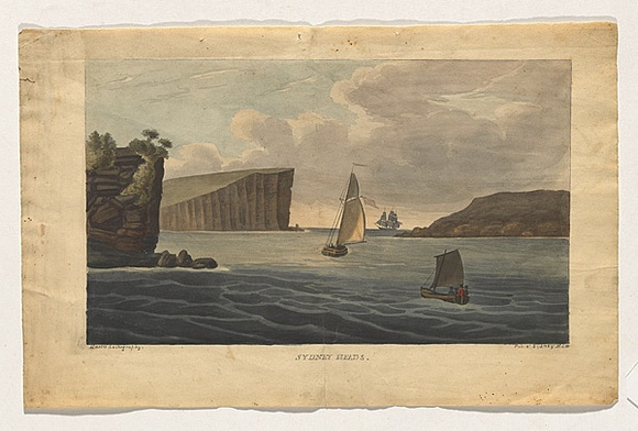Title: b'Sydney Heads' | Date: 1826 | Technique: b'lithograph, printed in black ink, from one stone; hand-coloured'