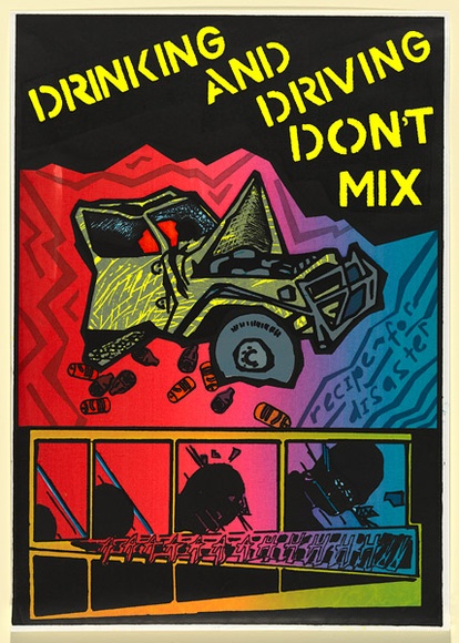 Artist: b'UNKNOWN' | Title: bDrinking and driving don't mix | Date: 1988 | Technique: b'screenprint, printed in colour, from multiple stencils' Artist: b'UNKNOWN' | Title: bDrinking and driving don't mix | Date: 1988 | Technique: b'screenprint, printed in colour, from multiple stencils'