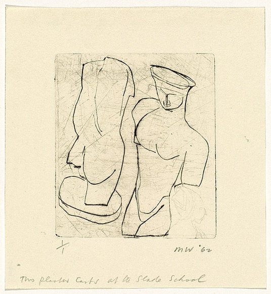 Artist: b'WALKER, Murray' | Title: b'Two plaster casts at the Slade School' | Date: 1962 | Technique: b'drypoint, printed in black ink, from one plate' Artist: b'WALKER, Murray' | Title: b'Two plaster casts at the Slade School' | Date: 1962 | Technique: b'drypoint, printed in black ink, from one plate'