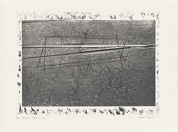 Artist: b'MEYER, Bill' | Title: b'Gap with angles of order' | Date: 1981 | Technique: b'photo-etching, aquatint, drypoint, printed in black ink, from one zinc plate' | Copyright: b'\xc2\xa9 Bill Meyer' Artist: b'MEYER, Bill' | Title: b'Gap with angles of order' | Date: 1981 | Technique: b'photo-etching, aquatint, drypoint, printed in black ink, from one zinc plate' | Copyright: b'\xc2\xa9 Bill Meyer'