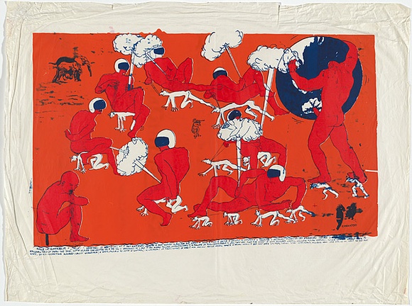 Artist: b'Cowper, Martin.' | Title: b'Wake up Australia ... something is happening ...' | Date: 1977 | Technique: b'screenprint, printed in colour, from three stencils' Artist: b'Cowper, Martin.' | Title: b'Wake up Australia ... something is happening ...' | Date: 1977 | Technique: b'screenprint, printed in colour, from three stencils'