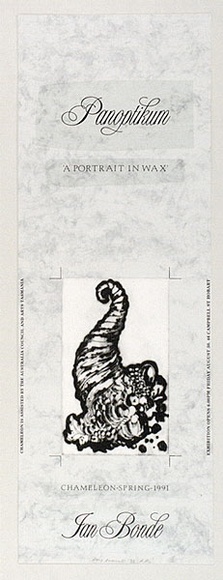 Artist: b'ARNOLD, Raymond' | Title: b'Panoptikum. A portrait in wax. Ian Bonde' | Date: 1991 | Technique: b'screenprint, printed in colour, from multiple stencils; etching, printed in black ink, from one plate' Artist: b'ARNOLD, Raymond' | Title: b'Panoptikum. A portrait in wax. Ian Bonde' | Date: 1991 | Technique: b'screenprint, printed in colour, from multiple stencils; etching, printed in black ink, from one plate'