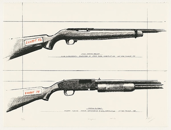 Artist: b'Kelly, William.' | Title: b'Hunting weapons.' | Date: 1988-93 | Technique: b'screenprint, printed in black and red ink, from two stencils' Artist: b'Kelly, William.' | Title: b'Hunting weapons.' | Date: 1988-93 | Technique: b'screenprint, printed in black and red ink, from two stencils'