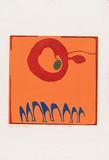 Artist: MEYER, Bill | Title: Cow red, blue feet | Date: 1960 | Technique: linocut, printed in four colours, by block reduction process, from one block | Copyright: © Bill Meyer