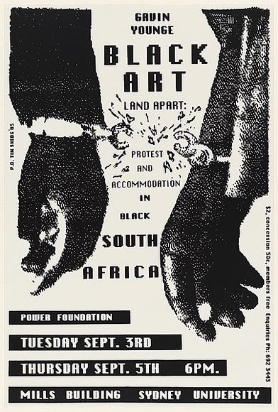 Artist: b'Debenham, Pam.' | Title: b'Black Art in South Africa.' | Date: 1985, August | Technique: b'screenprint, printed in black ink, from one stencil' Artist: b'Debenham, Pam.' | Title: b'Black Art in South Africa.' | Date: 1985, August | Technique: b'screenprint, printed in black ink, from one stencil'