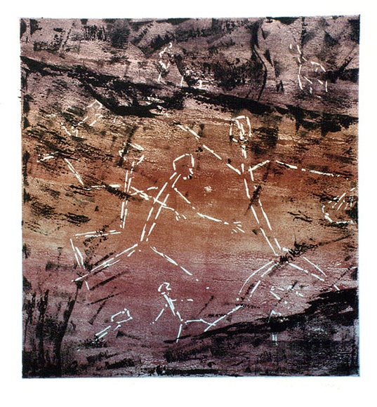 Artist: b'King, Grahame.' | Title: b'Monument at Obiri, Arnhem Land IV' | Date: 1981 | Technique: b'lithograph, printed in colour, from three stones [or plates]'