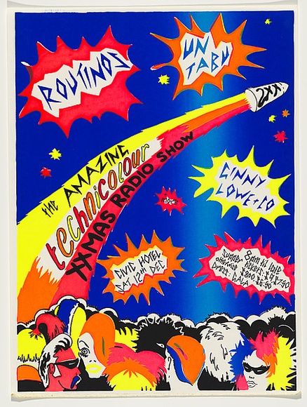 Artist: b'Radok, Stephanie.' | Title: b'The amazing technicolour XXMAS radio show 2XX' | Date: 1982 | Technique: b'screenprint, printed in colour, from four stencils' | Copyright: b'\xc2\xa9 Stephanie Radok' Artist: b'Radok, Stephanie.' | Title: b'The amazing technicolour XXMAS radio show 2XX' | Date: 1982 | Technique: b'screenprint, printed in colour, from four stencils' | Copyright: b'\xc2\xa9 Stephanie Radok'