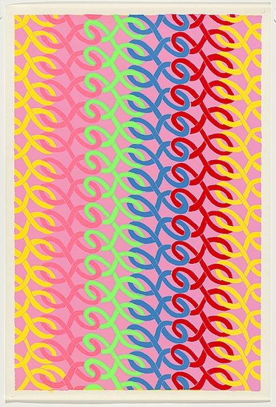 Artist: b'WORSTEAD, Paul' | Title: b'Sports wiggle' | Date: 1981 | Technique: b'screenprint, printed in colour, from six stencils' | Copyright: b'This work appears on screen courtesy of the artist' Artist: b'WORSTEAD, Paul' | Title: b'Sports wiggle' | Date: 1981 | Technique: b'screenprint, printed in colour, from six stencils' | Copyright: b'This work appears on screen courtesy of the artist'