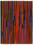 Title: not titled [vertical lines in red, orange and pink over black irregular circles] | Date: 2007 | Technique: screenprint, printed in colour, from multiple stencils
