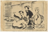 Artist: WALL, Edith | Title: Pedestrians | Date: 1956 | Technique: lithograph, printed in black ink, from one stone | Copyright: Courtesy of the artist